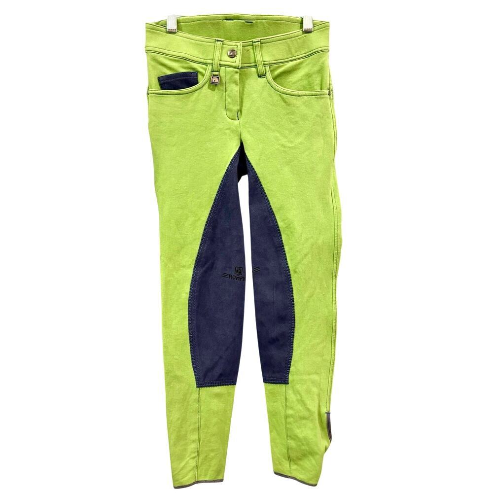 Romfh Lime Green Navy Blue Knee Patch Breeches Equestrian Riding Pants 24R